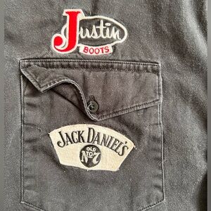 Vintage Wrangler Western Work Shirt Black Justin Boots Jack Daniels Logo Patch